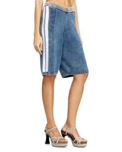 Gestrickte Shorts mit sportlichen Streifen - Kurze Hosen - Damen - Blau