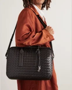 Getaway Intrecciato Leather Briefcase Brown