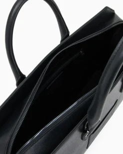 Getrommeltes Leder Businesstasche mit Doppelhenkel Schwarz