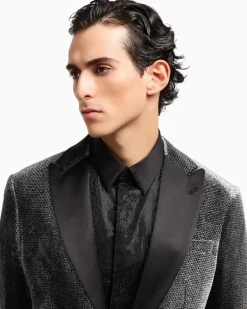 Giorgio’s einreihige Smokingjacke aus Samt mit Mikro-Devoré-Effekt Schwarz