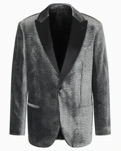 Giorgio’s einreihige Smokingjacke aus Samt mit Mikro-Devoré-Effekt Schwarz