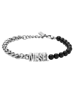 Gliederarmband mit schwarzen Achatperlen - Armbänder - Unisex - Silber