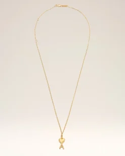 Goldfarbene Messingkette mit dünnem, gehämmertem Ami De Coeur Anhänger Gelb Unisex