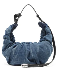 Grab-D L-Große, geknitterte Hobo-Tasche aus behandeltem Denim - Schultertaschen - Damen - Blau
