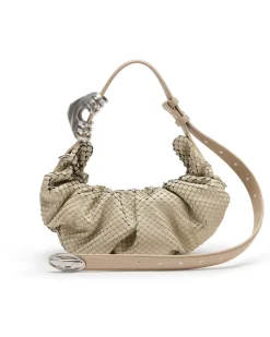 Grab-D-Scrunched Hobo-Tasche aus Leder in Schlangenoptik - Schultertaschen - Damen - Beige