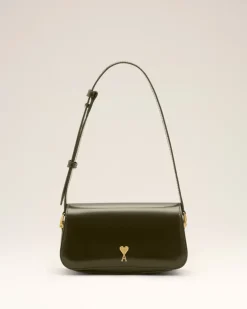 Grüne Paris Paris Rindsleder-Schultertasche Grün Unisex Dunkelkaki