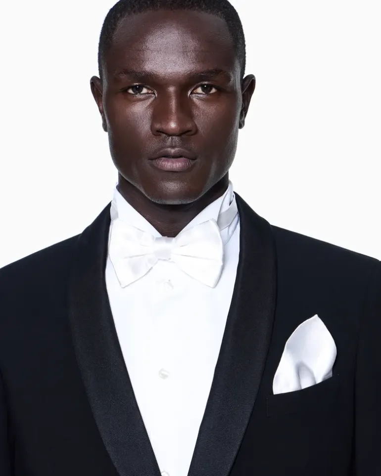 Große gebundene Fliege aus reiner Seide Weiß