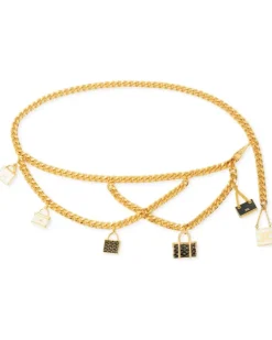 Gürteltasche mit goldfarbenen Metallketten und Anhängern