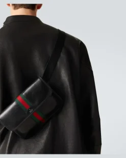 Gürteltasche Web Trademark Small aus Leder Schwarz