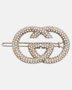Haarspange Interlocking G mit Kristallen Silber