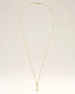 Halskette mit Anhänger „2“ aus gehämmertem goldfarbenem Messing Gelb Unisex