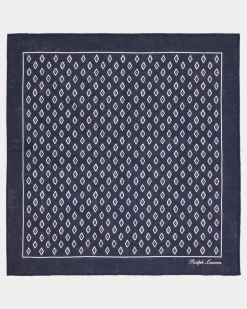 Halstuch aus Leinen mit Art-déco-Druck Blue