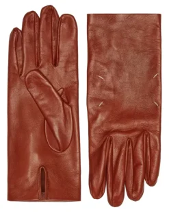 Handschuhe aus Leder mit Ziernähten - Braun