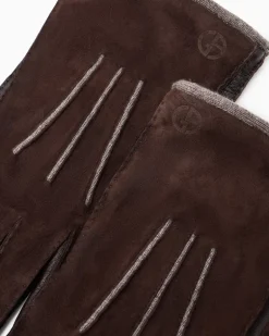 Handschuhe aus Wildleder mit Kaschmirfutter und Ziernähten Braun