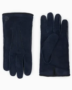 Handschuhe aus Wildleder mit Kaschmirfutter und Ziernähten Marineblau
