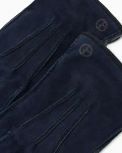 Handschuhe aus Wildleder mit Kaschmirfutter und Ziernähten Marineblau