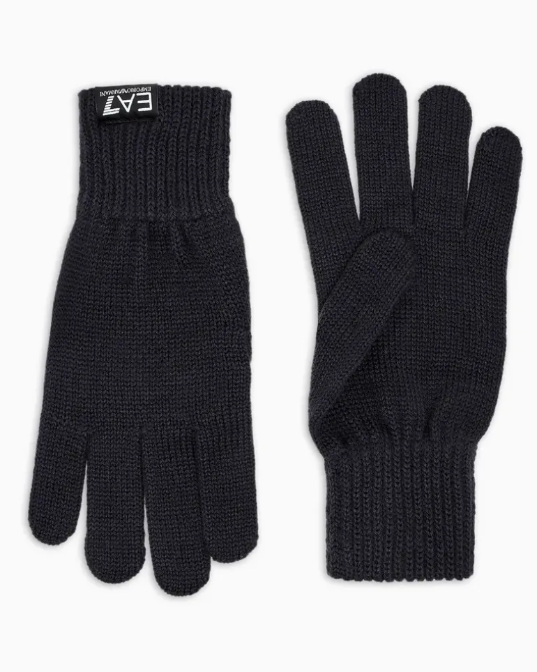 Handschuhe aus Wollmischung mit Rippbündchen Mountain Core Marineblau