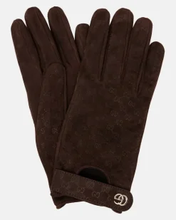 Handschuhe GG aus Veloursleder Braun