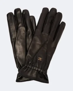 Handschuhe VLogo aus Leder Schwarz
