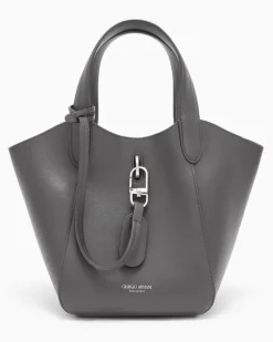 Handtasche aus Leder mit geometrischem Boden und Pochette Grau