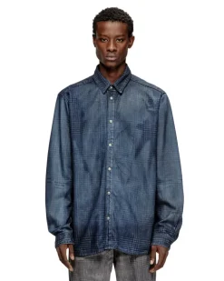 Hemd aus fließendem Prince of Wales Denim - Denimhemden - Herren - Blau