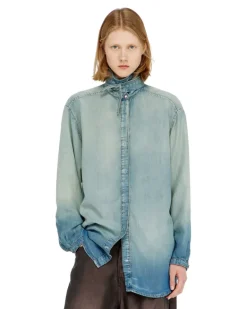 Hemd aus marmoriertem, fließendem denim - Denimhemden - Damen - Blau