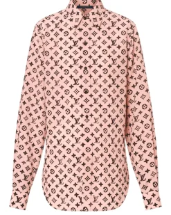 Hemd aus Seide mit Monogram-Motiv im verwaschenen Design Pink