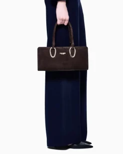 Henkeltasche aus Veloursleder Braun