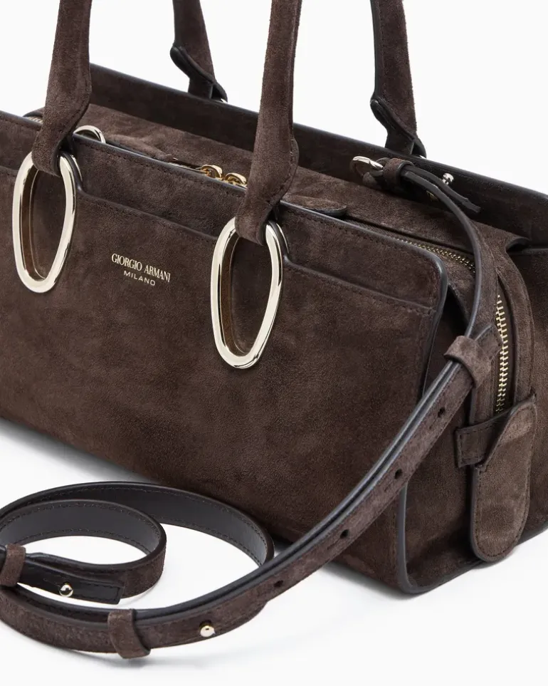Henkeltasche aus Veloursleder Braun