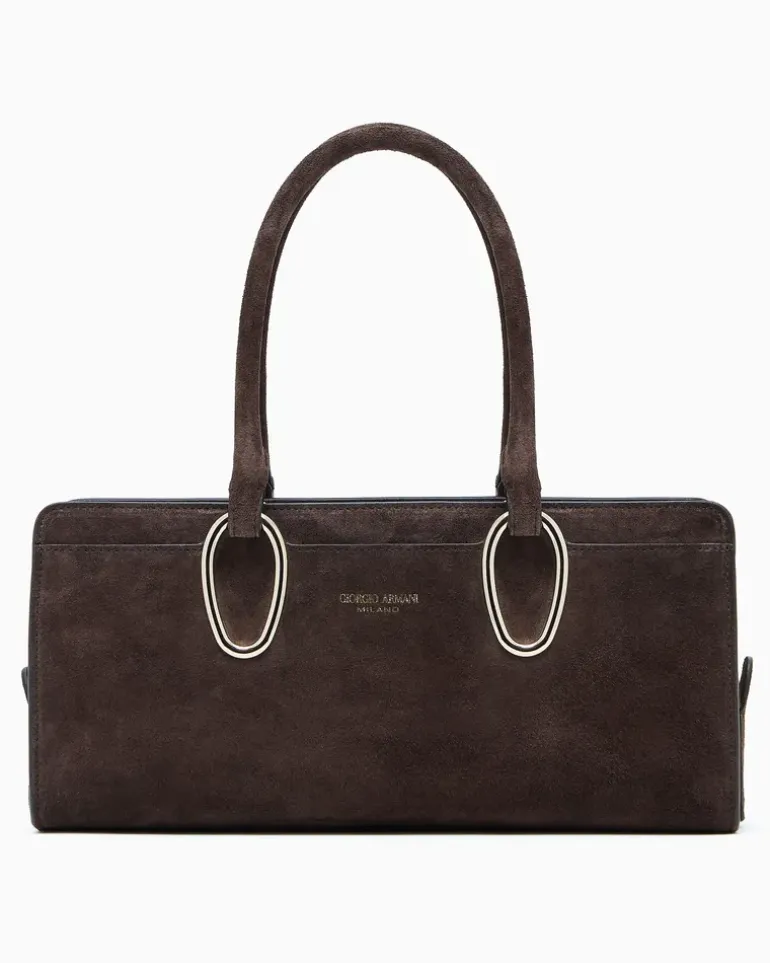 Henkeltasche aus Veloursleder Braun