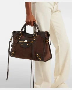Henkeltasche Le City Medium aus Veloursleder und Leder Braun