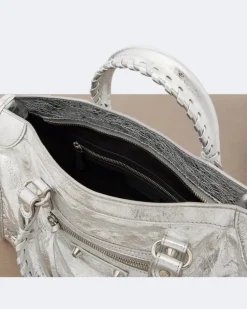 Henkeltasche Le City Small aus Metallic-Leder Silber
