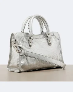 Henkeltasche Le City Small aus Metallic-Leder Silber