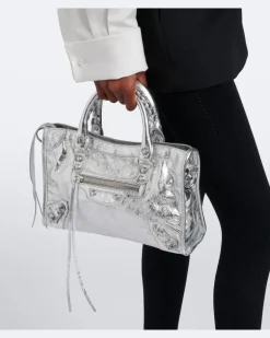 Henkeltasche Le City Small aus Metallic-Leder Silber