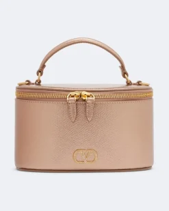 Henkeltasche VLogo Small aus Leder mit Kristallen Rosa
