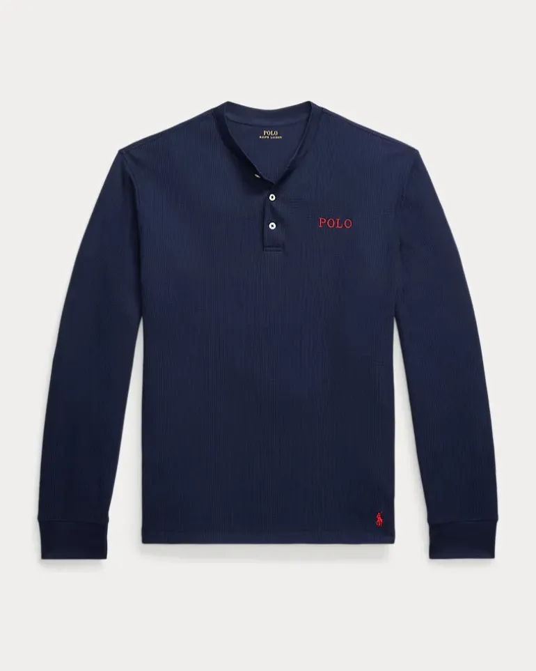 Henley-Nachthemd aus Waffelpiqué Blue