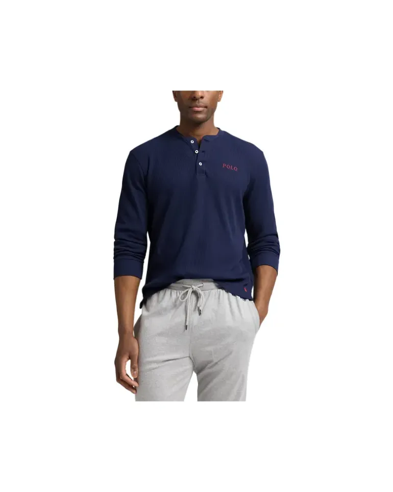 Henley-Nachthemd aus Waffelpiqué Blue