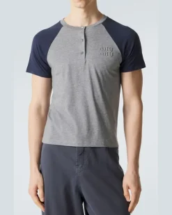 Henley-Top aus Baumwoll-Jersey Grau