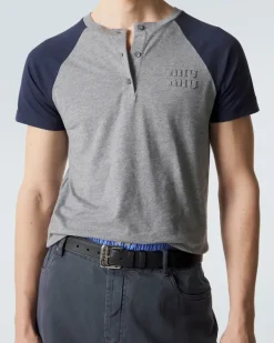 Henley-Top aus Baumwoll-Jersey Grau