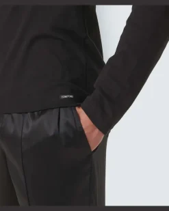 Henley-Top aus einem Baumwollgemisch Schwarz