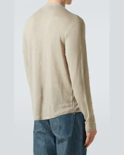 Henley-Top aus einem Leinengemisch Beige
