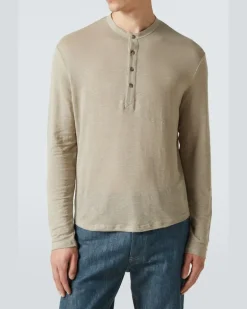 Henley-Top aus einem Leinengemisch Beige