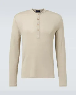 Henley-Top aus einem Leinengemisch Beige