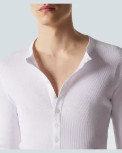 Henley-Top aus Rippstrick Weiß