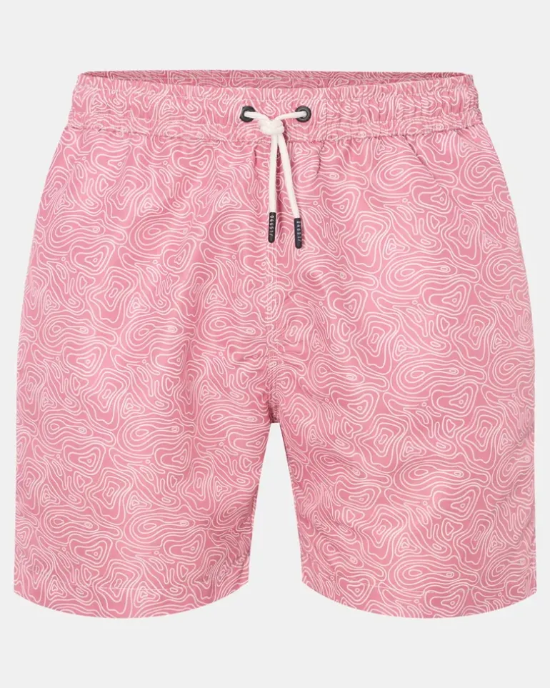Herren - Badeshorts 'Seamap' hellrot/weiß gemustert