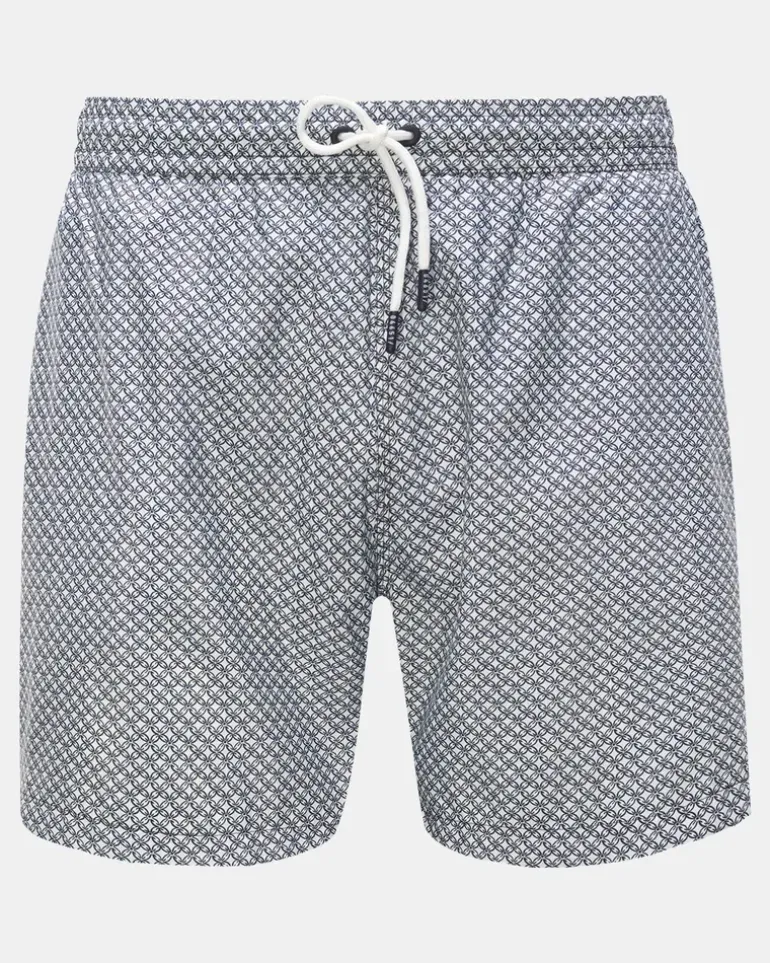 Herren - Badeshorts 'Tile Swim' weiß/navy gemustert