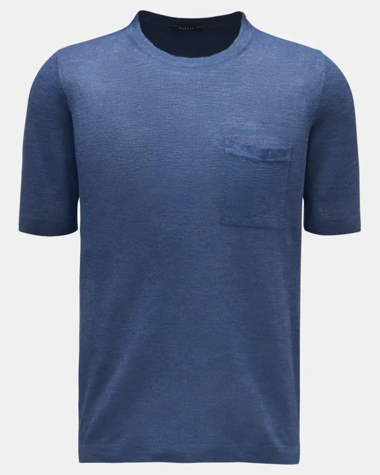 Herren - Feinstrick-Kurzarmpullover 'Linen Knit Tee' dunkelblau