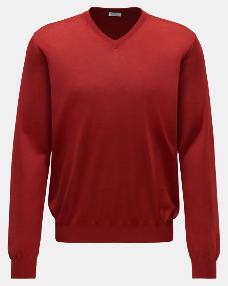 Herren - Feinstrick V-Neck Pullover rot