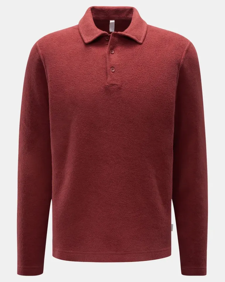 Herren - Fleece Langarm-Poloshirt dunkelrot