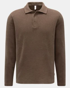 Herren - Fleece Langarm-Poloshirt braun